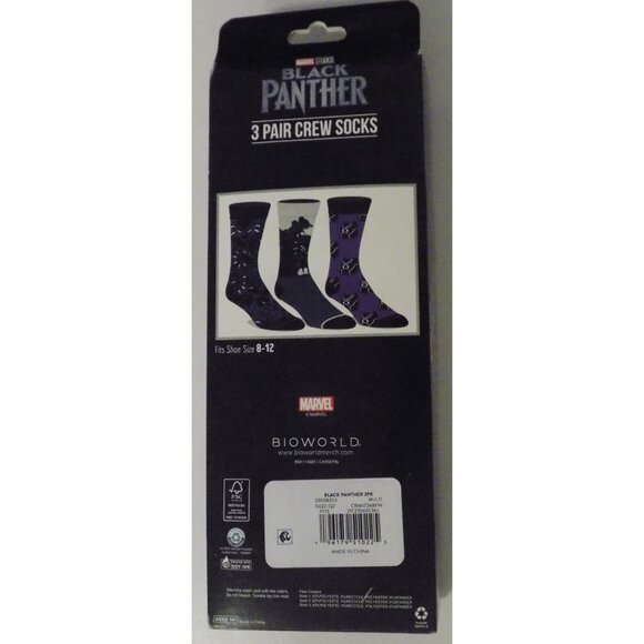 Marvel Black Panther 3 Pair Multi-Design Mid-Calf Crew Socks Mens Size 8-12 - Picture 3 of 6